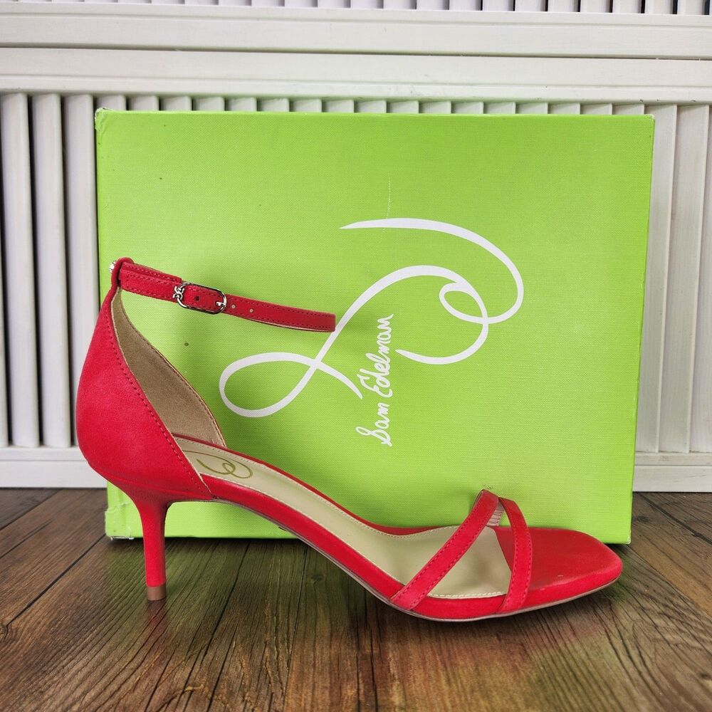 Sam Edelman Peonie Fuchsia Suede Womens Sz 8.5M Red Square Open Toe Kitten Heels